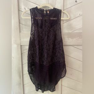 Free People Womens Small Maisie Lace Tunic Purple Victorian Ethereal Bohemian